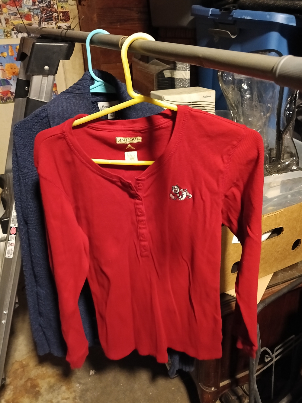 Antigua Red Long-Sleeve Henley with Embroidered Crest